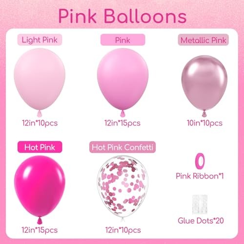 60pcs Balloons 12inch with Light Metallic Confetti Balloons for Hot Pink