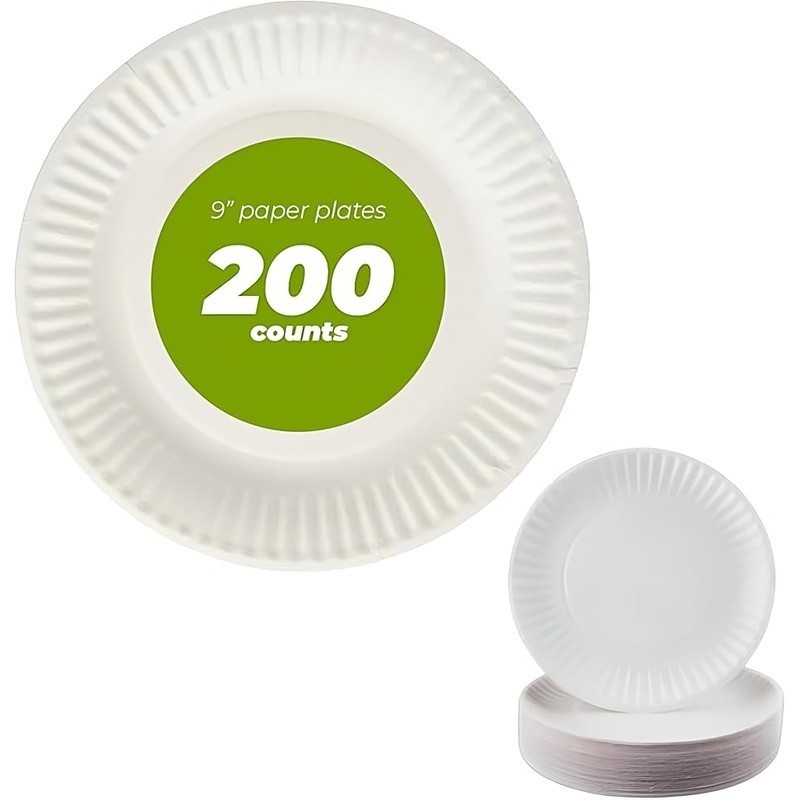 200 Uncoated Paper Plates Microwave Safe Compostable Picnic Event Dinnerware New