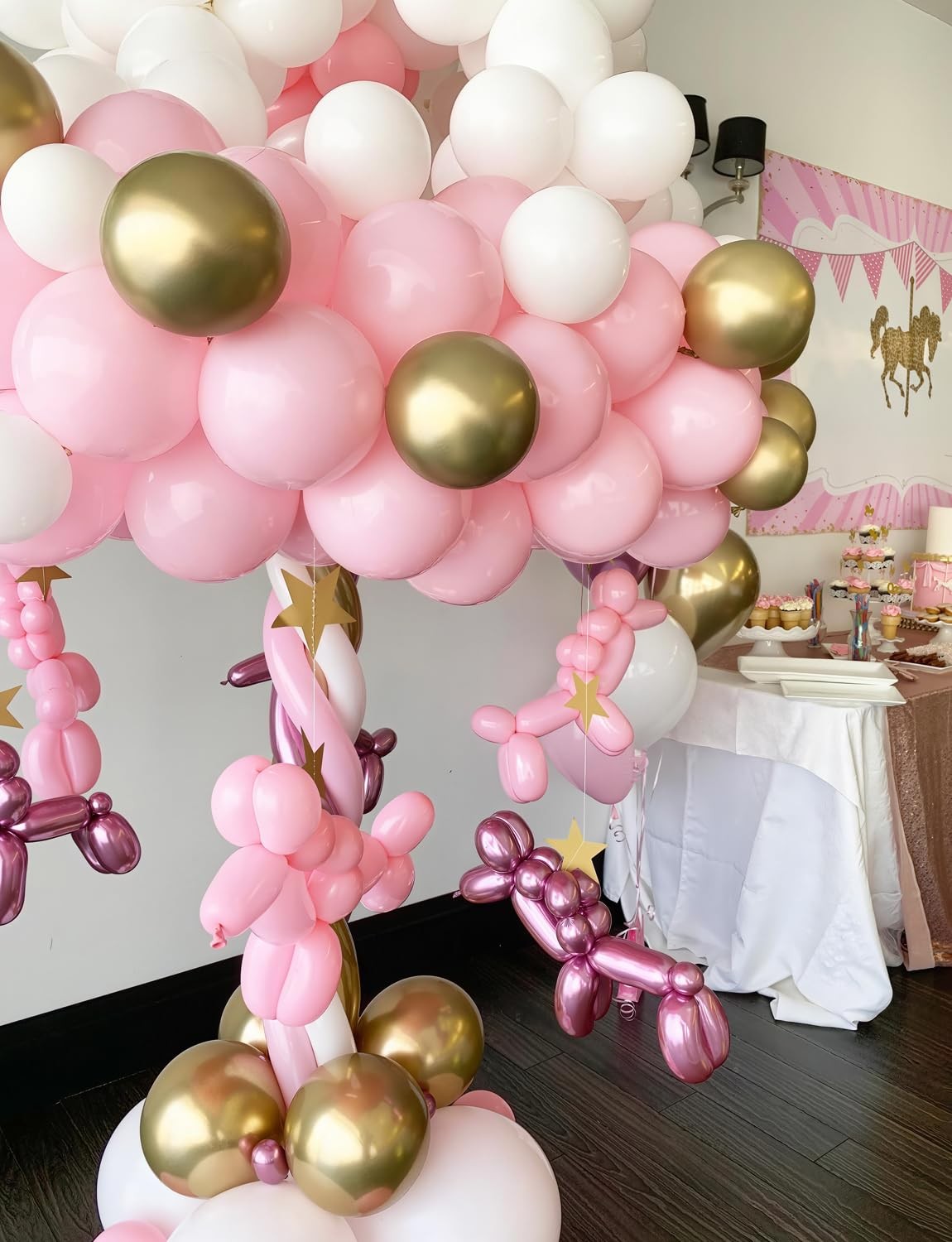 Pink and Gold Balloons Set – 12 Inch Light Pink White Balloons Shiny Metallic…