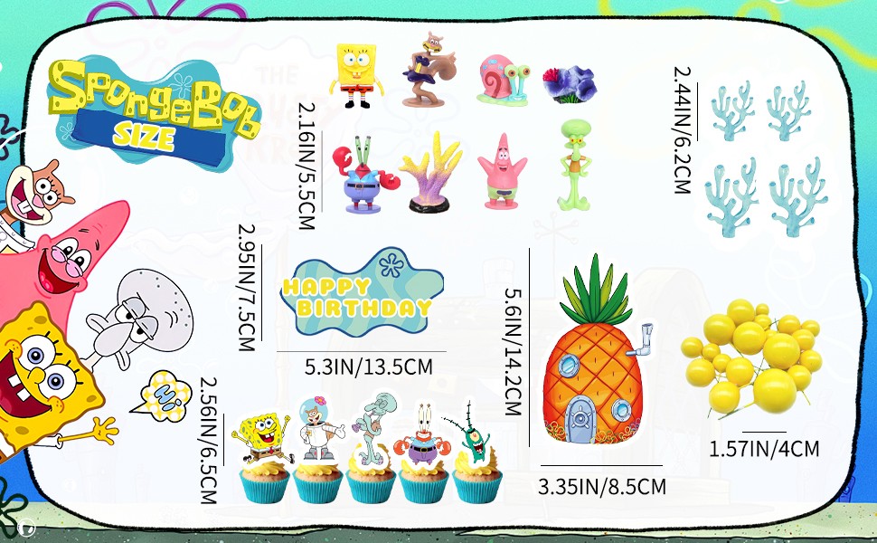 SpongeBob Cake Decoration 39 PCS SpongeBob Patrick Cake Toppers Cupcake Toppers