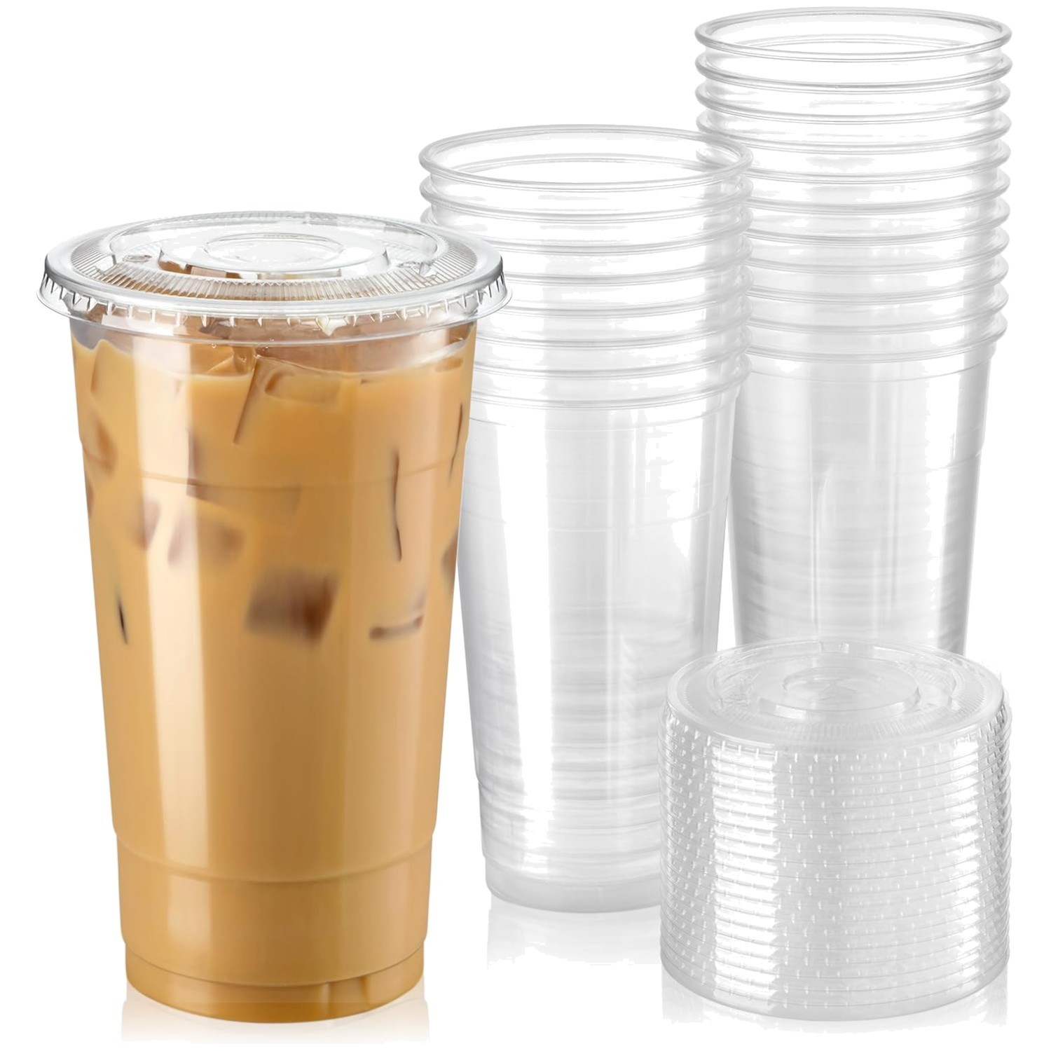 Reusable 32 oz Clear Plastic Cups with Lids, 300 Pack