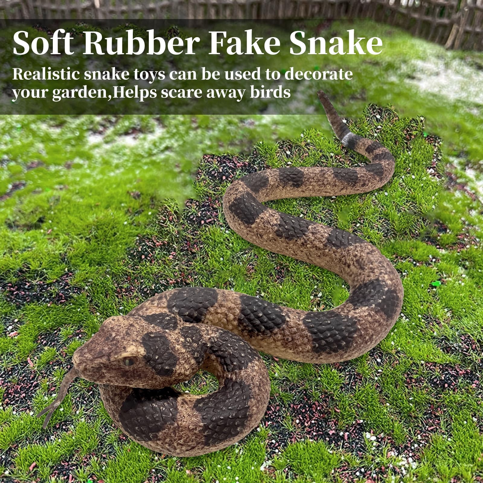 Realistic Fake Rubber Snake Toy Rattlesnake Keep Birds Squirrels Away Garden