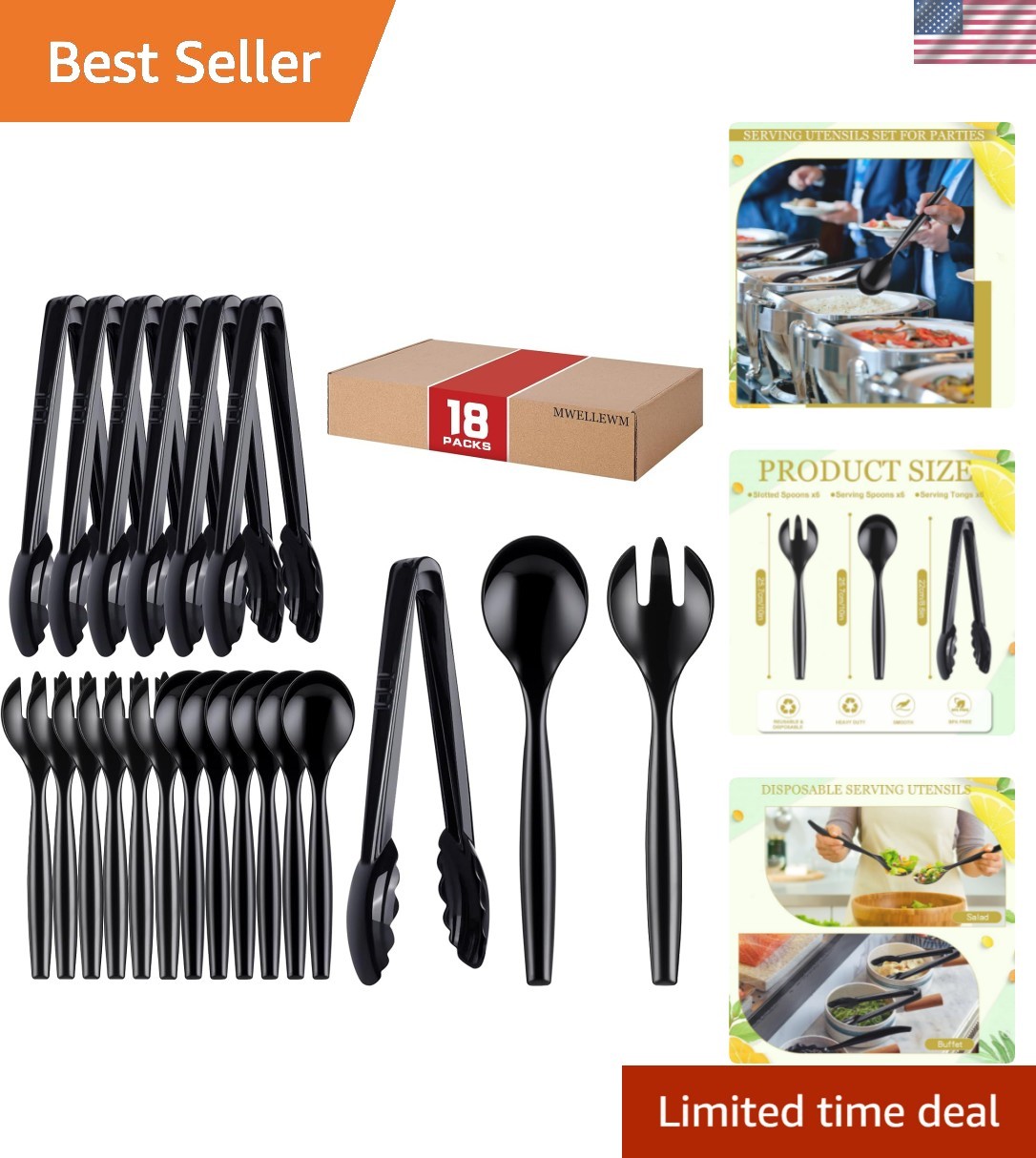 18Pcs Serving Utensils, 10” Plastic Serving Utensils Set, Disposable Serving…