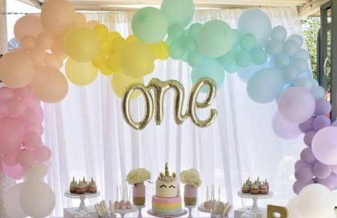 114:16ft ONE 1st Birthday BALLOON SET PASTEL Arch Garland, RAINBOW UNICORN PARTY