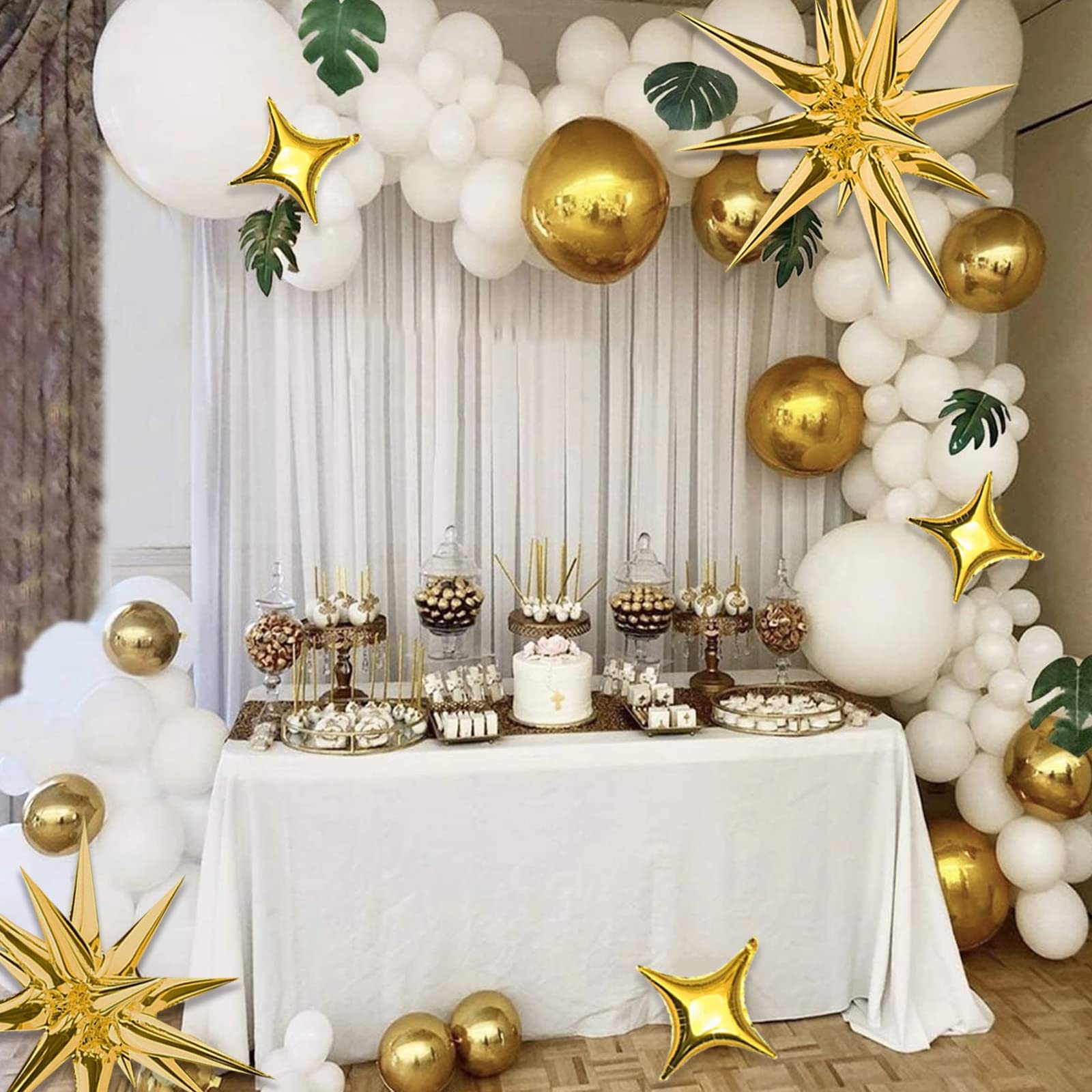 Gold Star Foil Balloons Kit – 6 Pack 12 Point Starburst Cone and Spike Balloo…