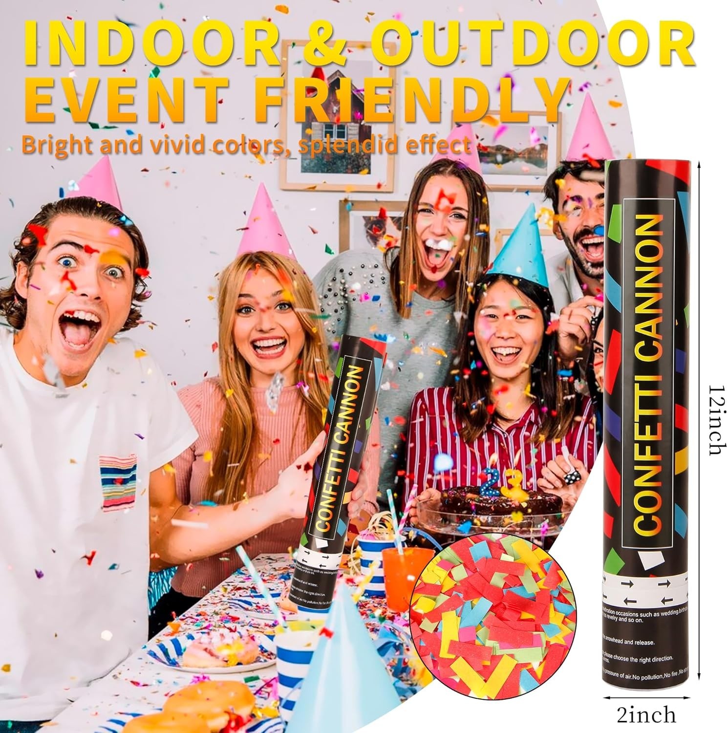 Celebration Ready: 6 Pack 12 Inch Multicolor Confetti Cannons for Any Occasion