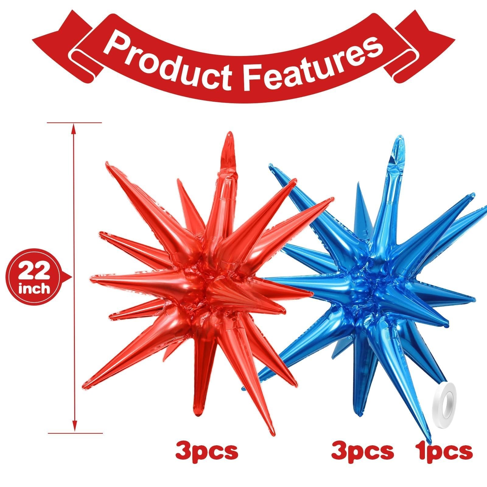 Exploding Star Balloons 22 Inch Foil Cone Spike Party Decorations 6pk