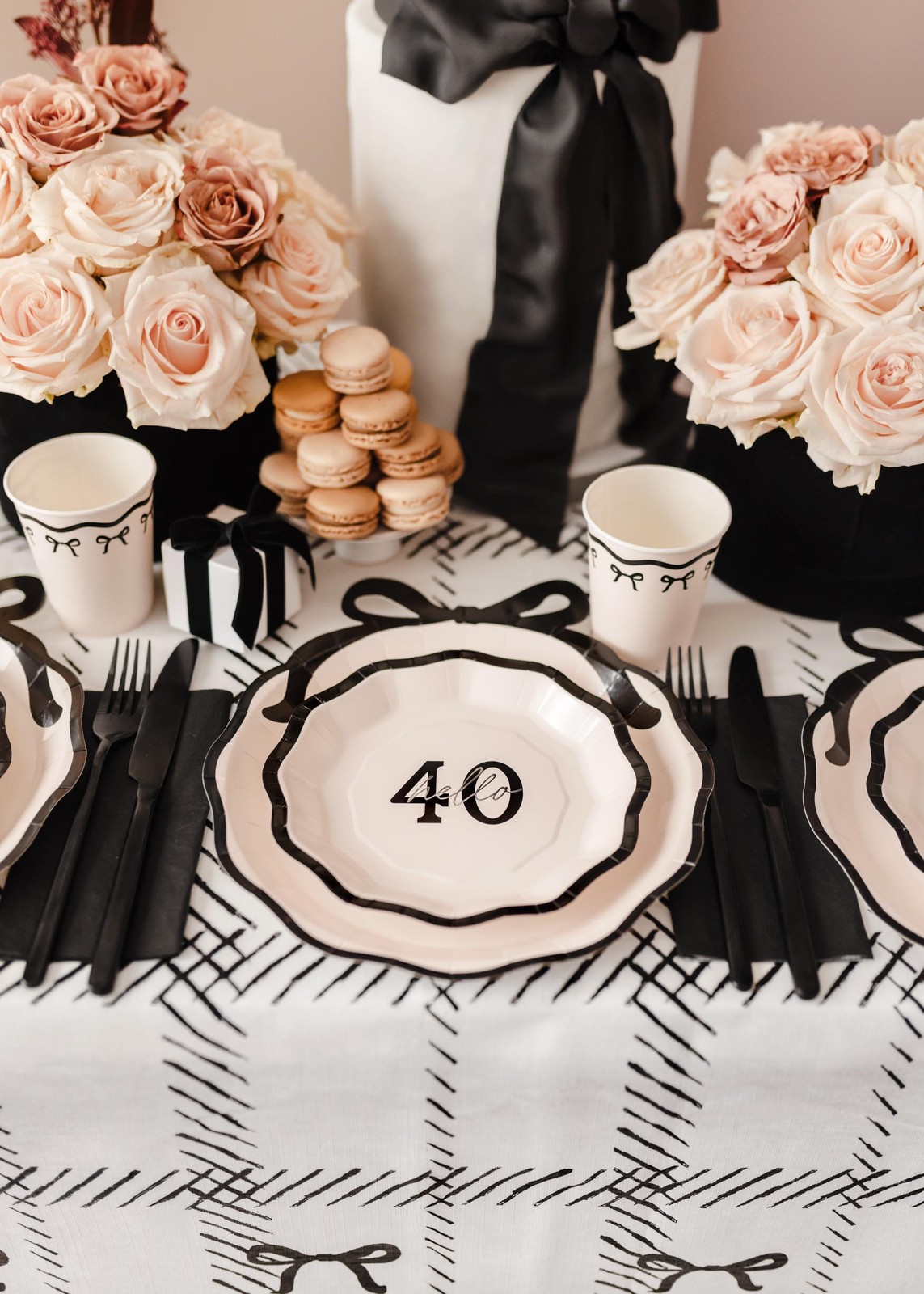40th Birthday Paper Plates – Hello 40 Milestone Birthday – Cream & Black Party P