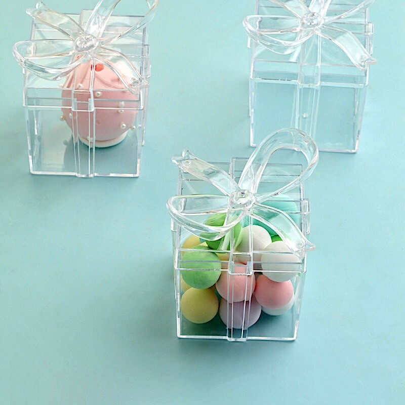 12 Clear 3 in Mini Square Bow Favor GIFT BOXES Party Events Decorations
