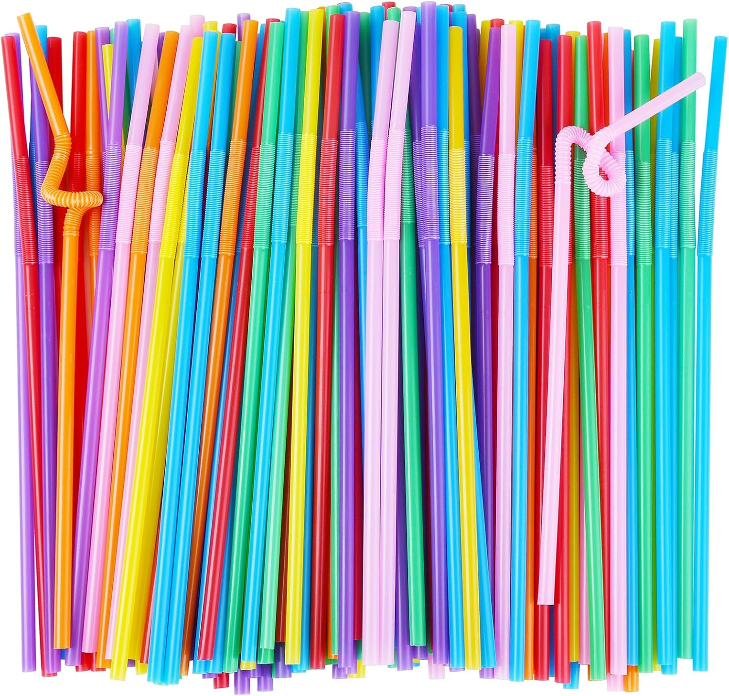 ALINK 200 PCS Flexible Plastic Drinking Straws, 10.2 Inches Extra Long Colorful