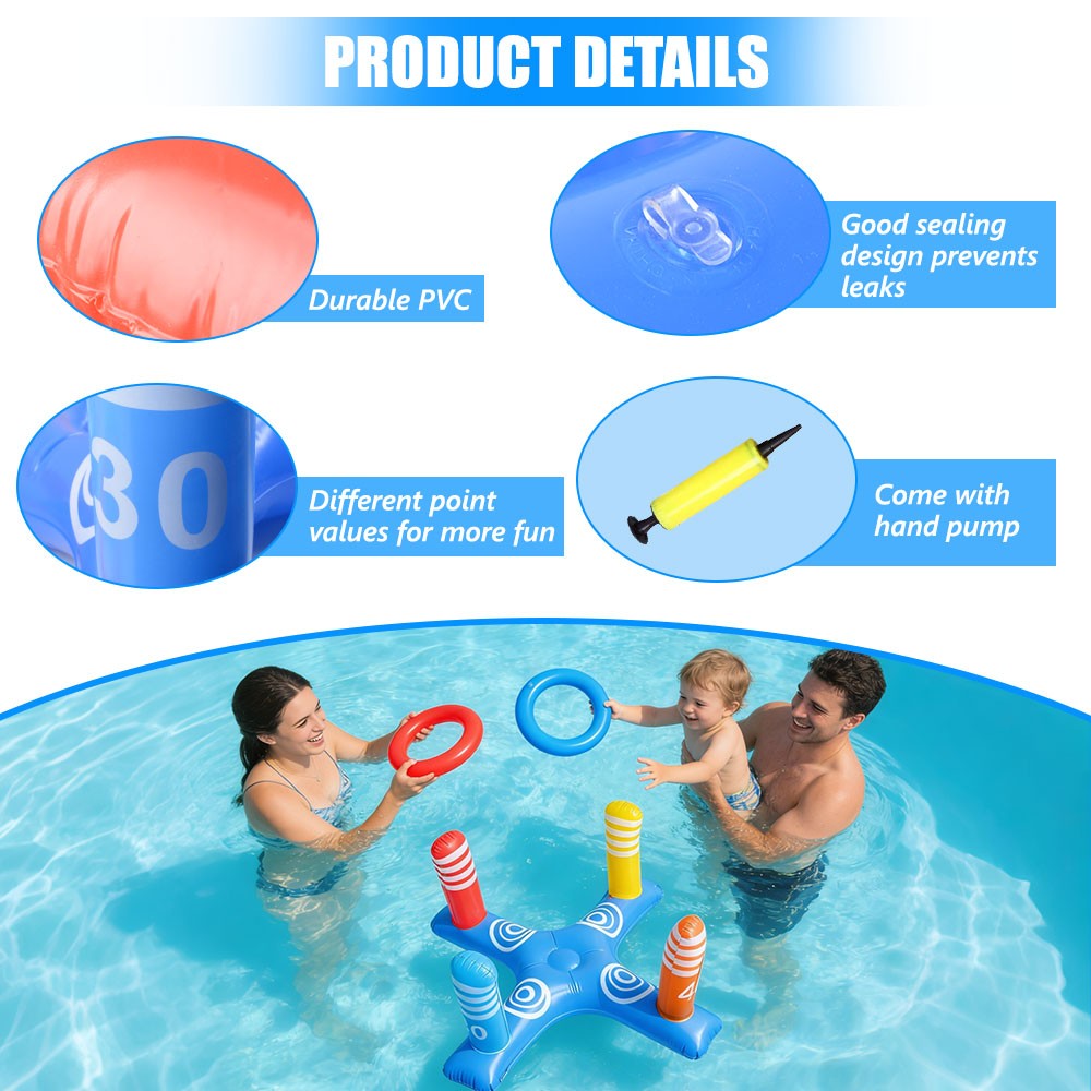 Inflatable Pool Games Toys Swimming Pool Basketball Hoop Cross Ring Toss Set