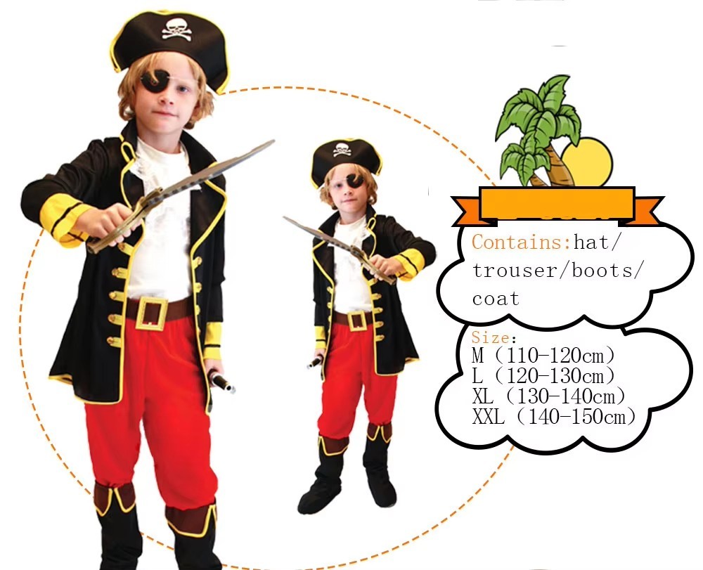 Kids Pirate Costume Set Halloween Dress Up Outfit Boys Girls Role Play Kit