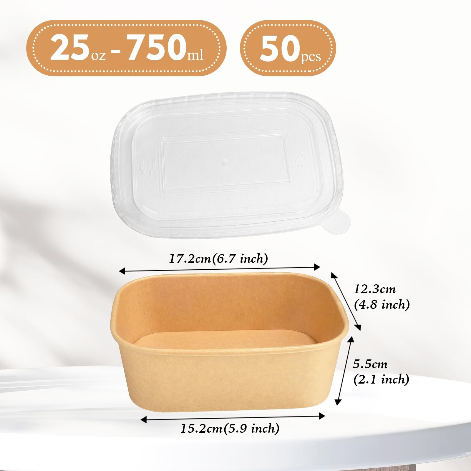 50 Pack Disposable Kraft Paper Bowls 25 OZ Food Containers with Lids Meal Con…