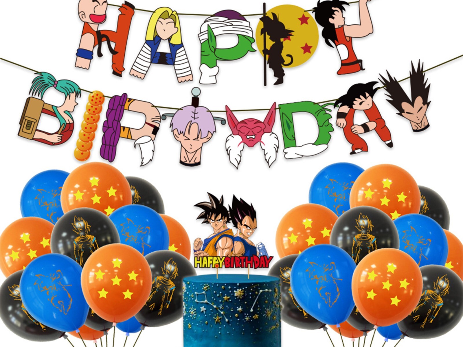 Dragon Ball Birthday Banners, Dragon Ball Balloons, Dragon Ball Cake Toppers