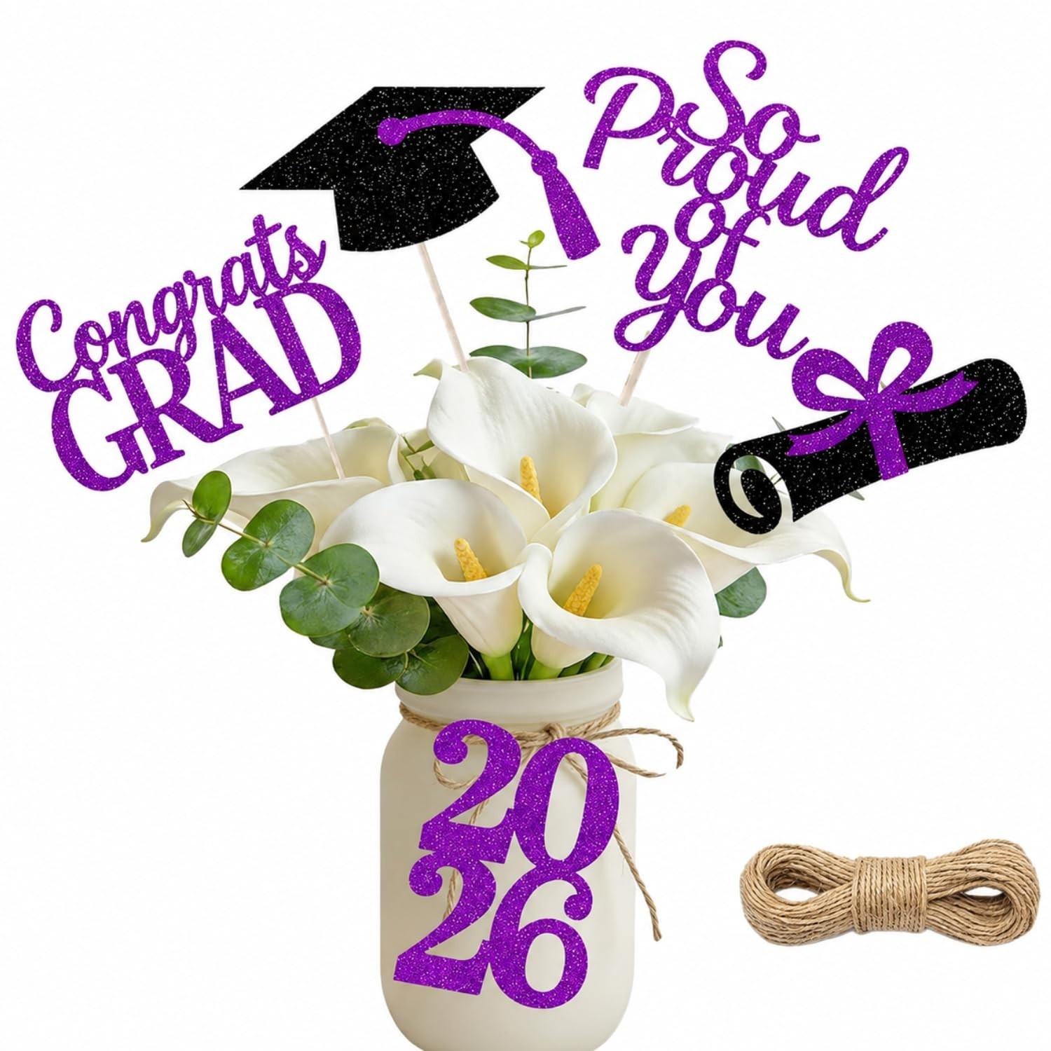 20-Pack Double Sided Graduation Centerpiece Sticks & Twine – Class of 2026 Decor