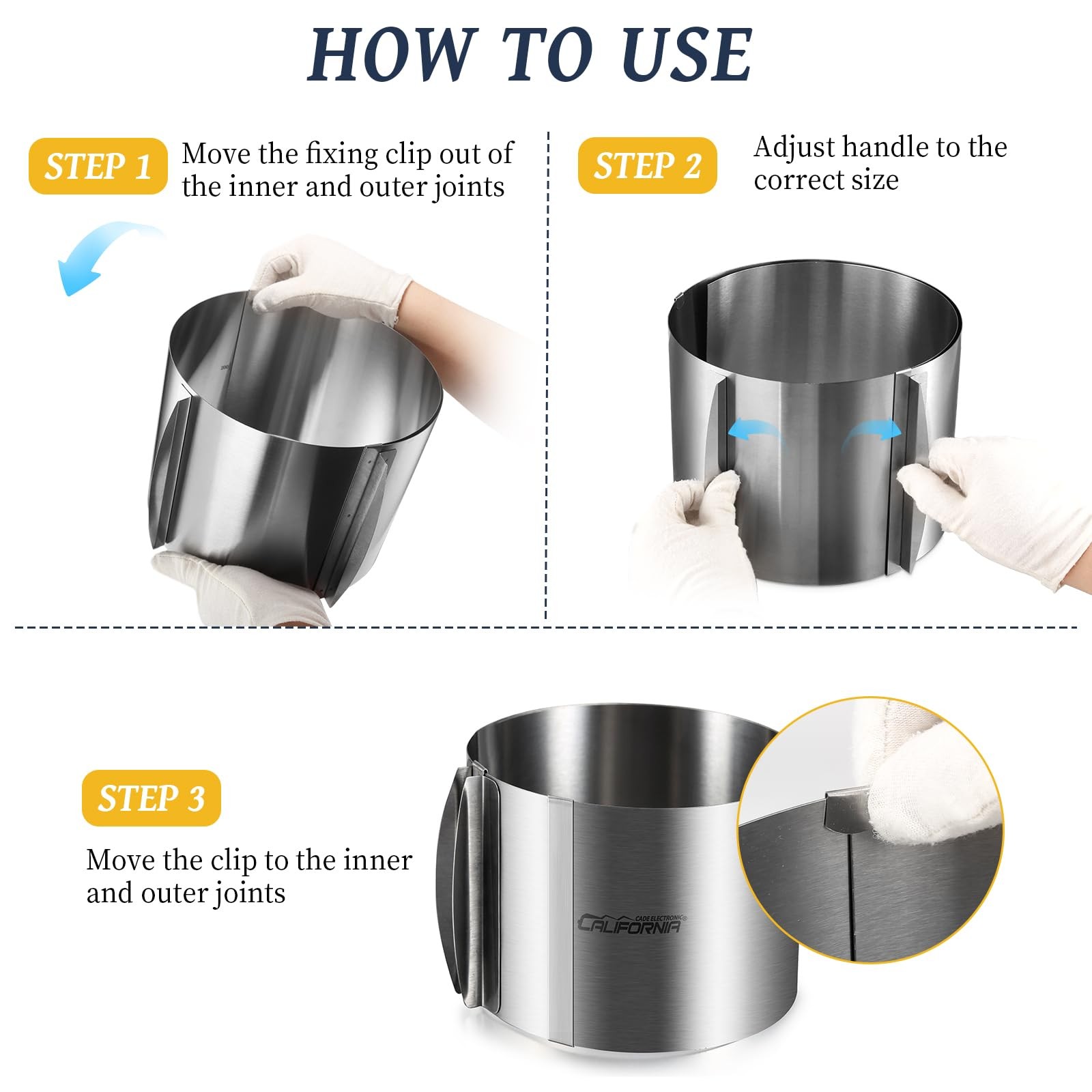 CALIFORNIA CADE ELECTRONIC Cake Mold-Cake Ring-Adjustable Round Stainless Steel