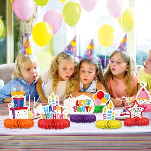 Happy Birthday Decorations Set – Colorful Themed Honeycomb Centerpiece, Table