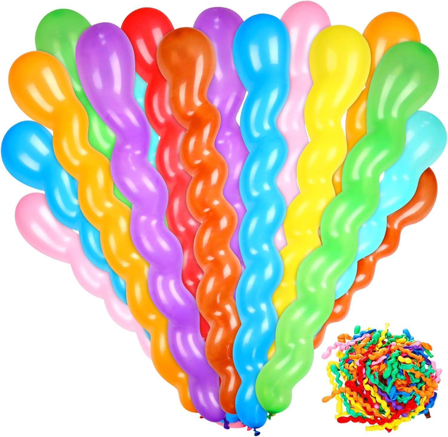 500 Pcs 40 Inches Latex Spiral Balloons – 9 Assorted Colors for Party Decoration