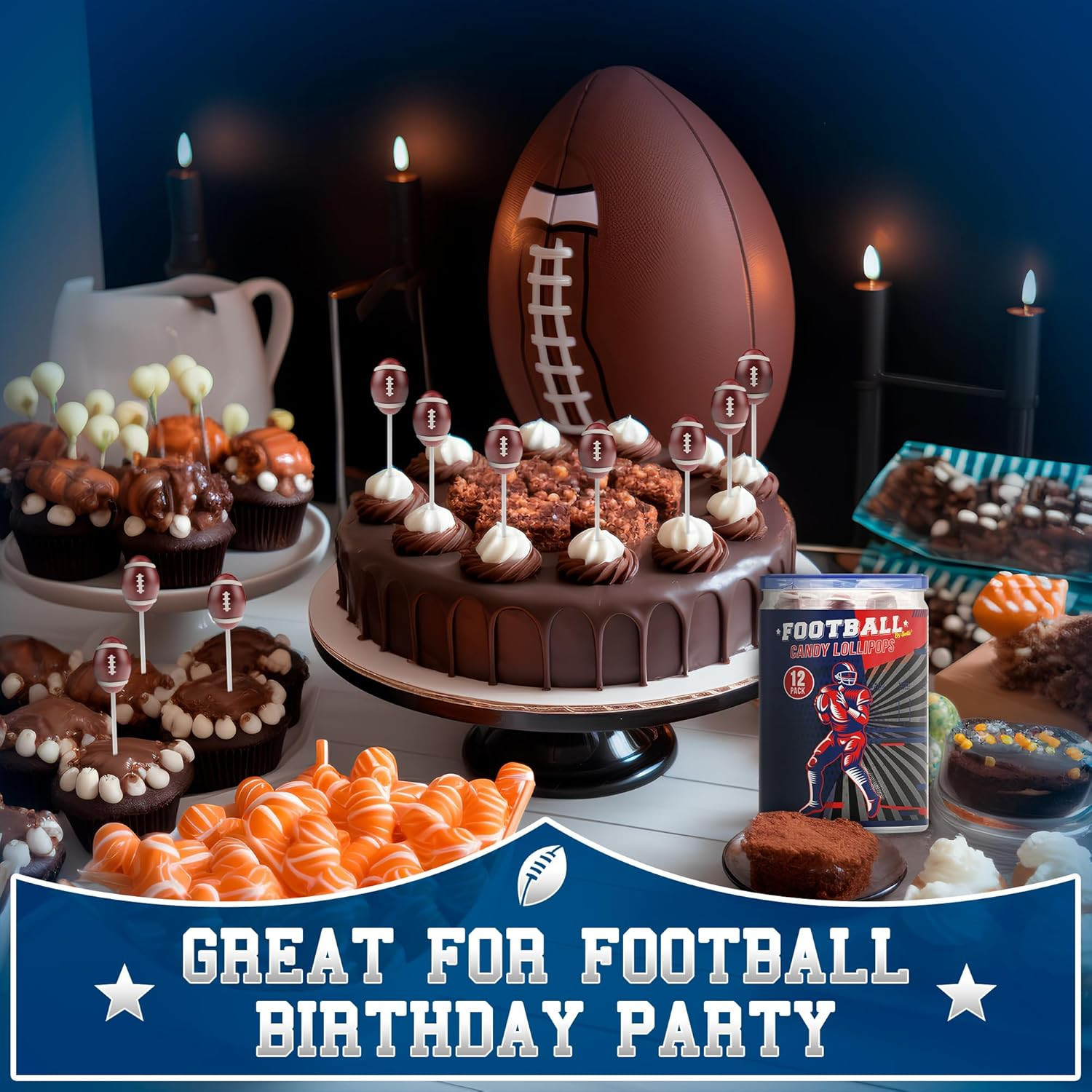 Football Lollipops 12Pk- Raspberry Football Candy for Football Party Favors & Pa