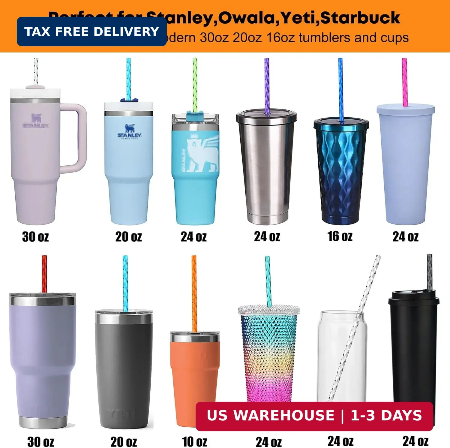 ALINK 12-Pack Reusable Plastic Clear Swirl Straws, 11″ Long Colorful Hard Plasti
