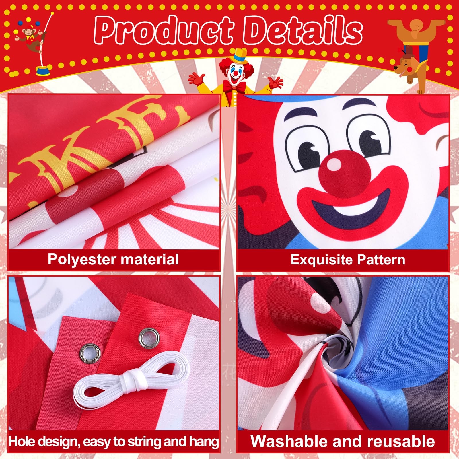3Pcs Carnival Circus Tent Porch Banner Decorations Circus Party Awning Hangin…