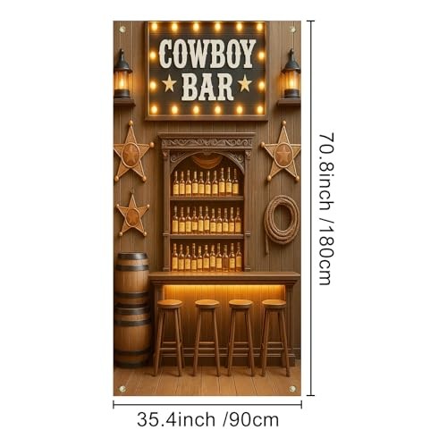 Cowboy Bar Door Cover 71×35 Inch Rustic Saloon Backdrop – Western Wild West#11