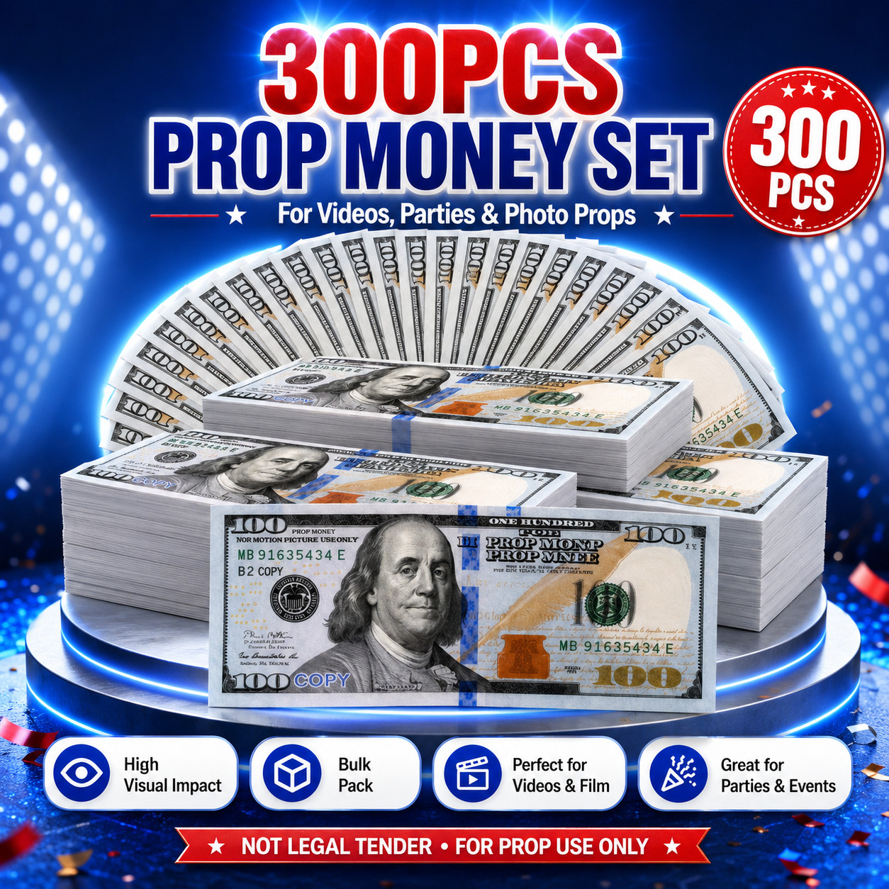 $100 Dollar Bills Prop Motion Picture Money $30,000 Total Video Photo Prop Cash!