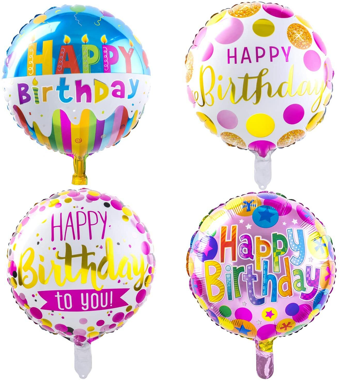 Happy Birthday mylar Foil Balloons (50-Pieces) with 100 Meter Ribbons 18 inch