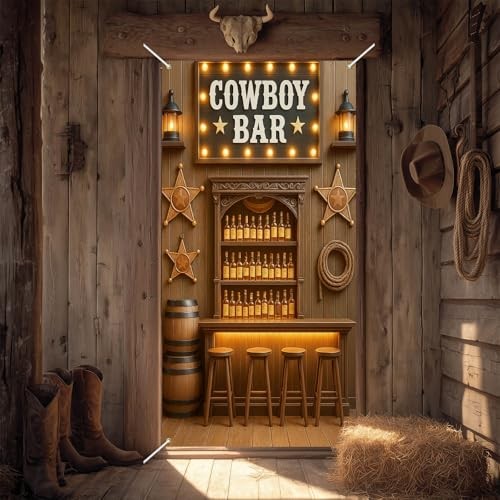 Cowboy Bar Door Cover 71×35 Inch Rustic Saloon Backdrop – Western Wild West#11