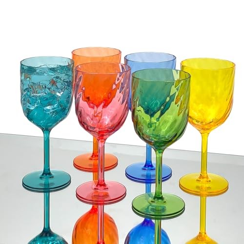 Plastic Wine Glasses Set Of 6,Unbreakable Acrylic Wine 15 Ounce Multicolor