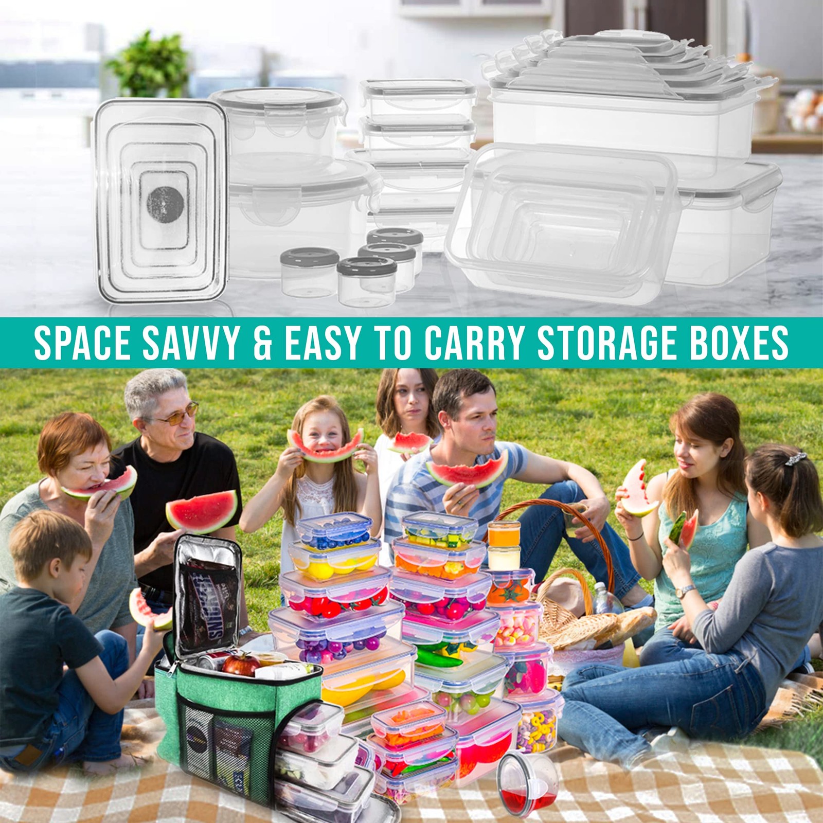 RockBerry 50 Pcs Large Food Storage Containers with Lids Airtight-85 OZ to small