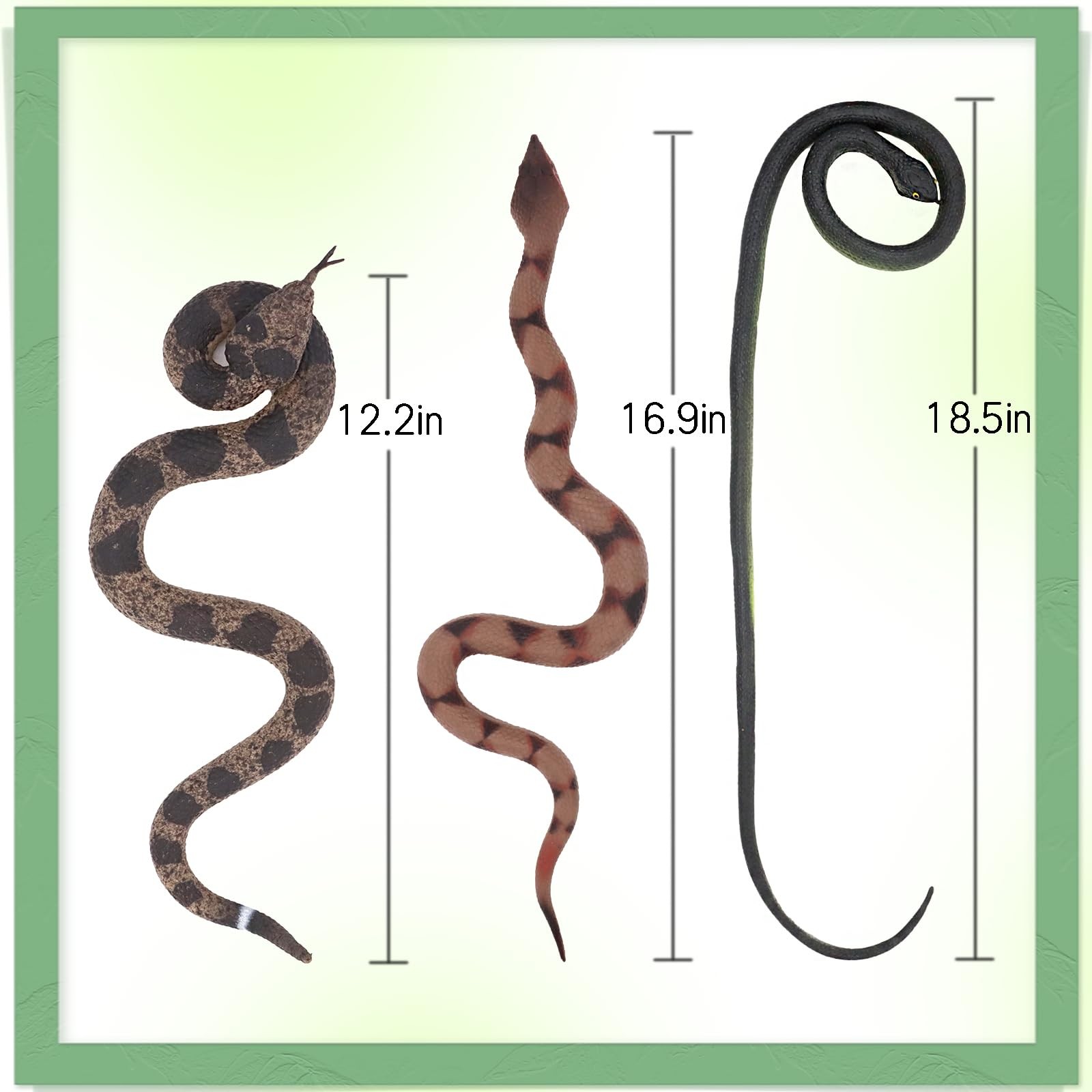 3 Realistic Rubber Snakes Bird Deterrent Prank Toy Set for Garden