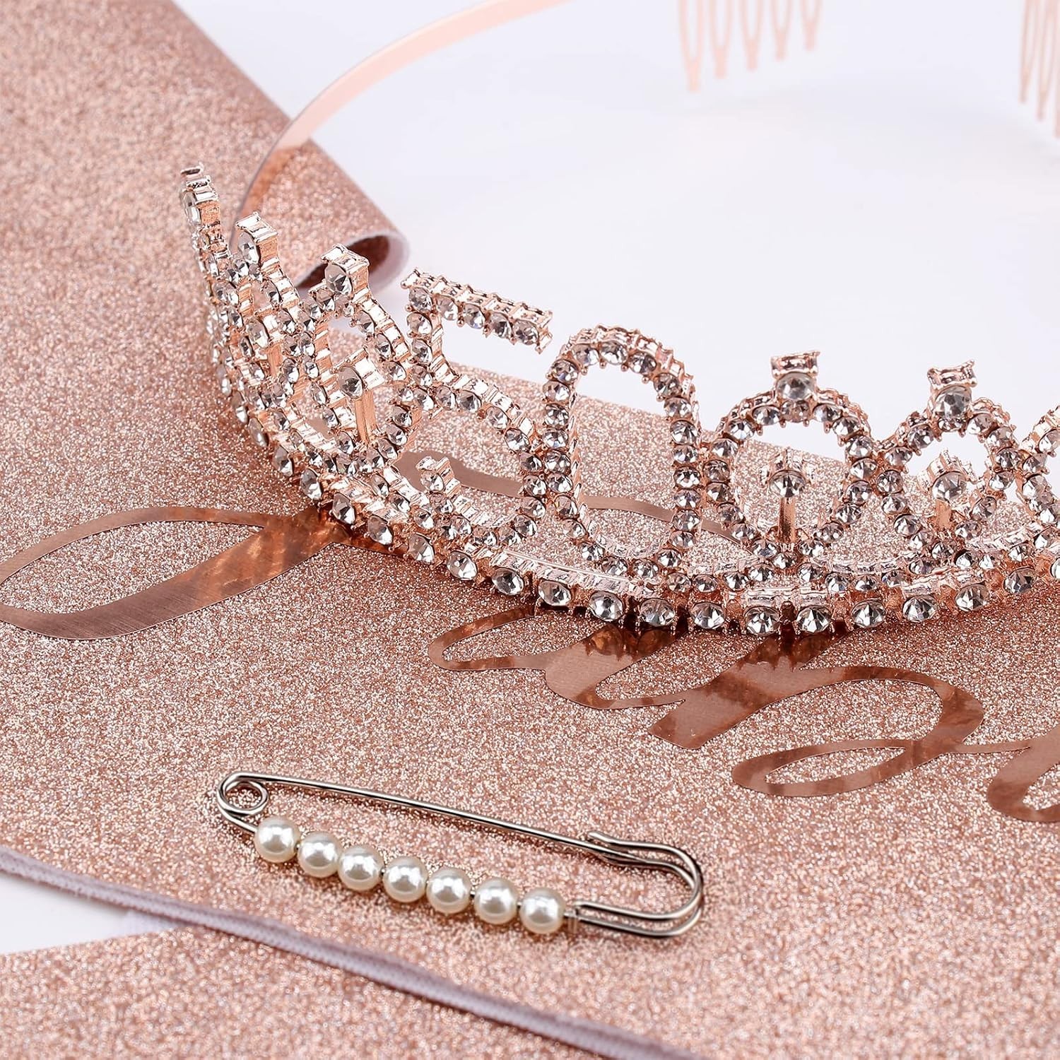 Modern 50th Birthday Sash and Adjustable Rhinestone Crown – Celebration Ready