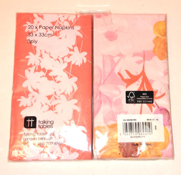 TWIN PACK 2 Designs 20 Paper Napkins CONTEMPORARY FLOWERS TEA PARTY ANEMONE 3ply