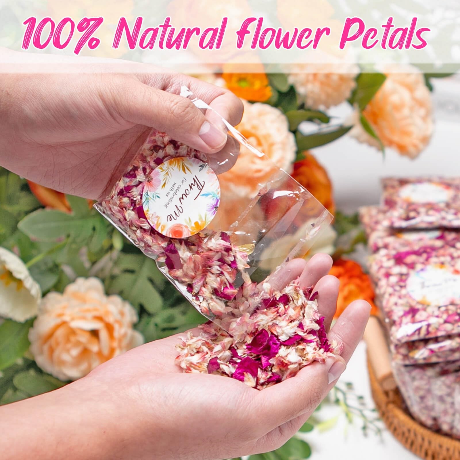 Oning 50 Pack Real Dried Rose Flower Petals Confetti Dried Mix Red Rose Begonia
