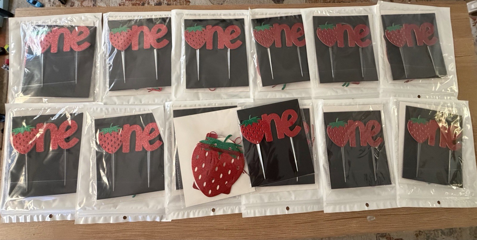 300 Piece Strawberry One 1st Birthday cupcake toppers
