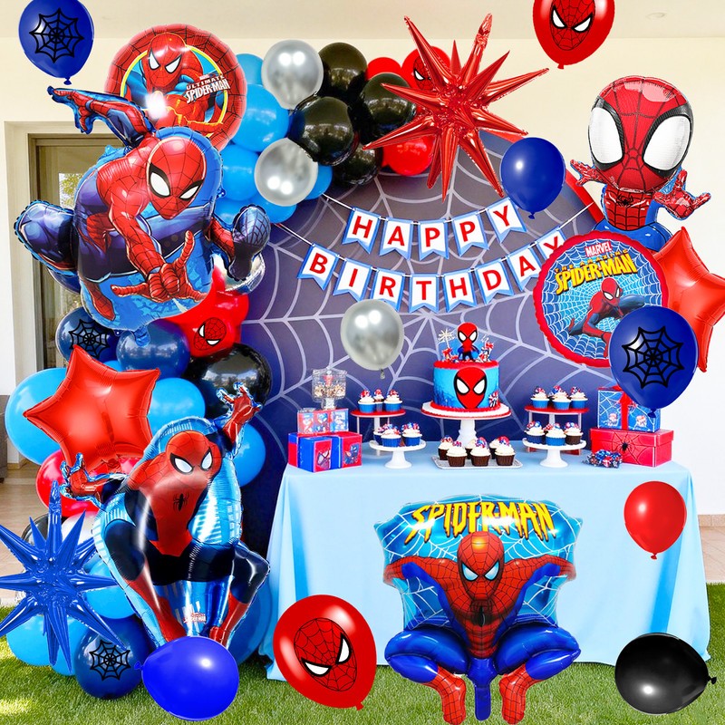 Spider Man Birthday Balloon Arch Kit, 87 Pcs Spider Man Balloon Foil Balloons