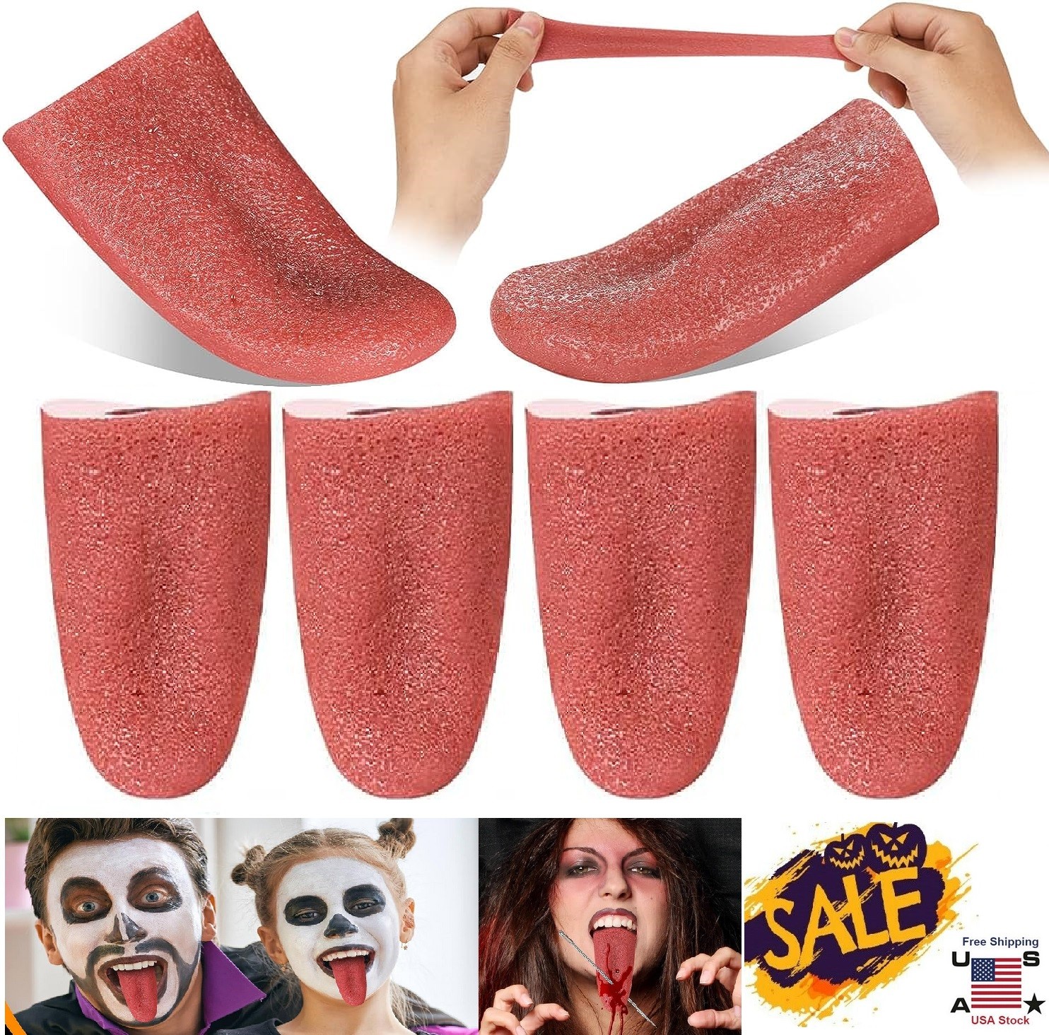 8× Halloween Harmless Realistic Fake Tongue Magic Trick Joke Prank Scary Toy USA