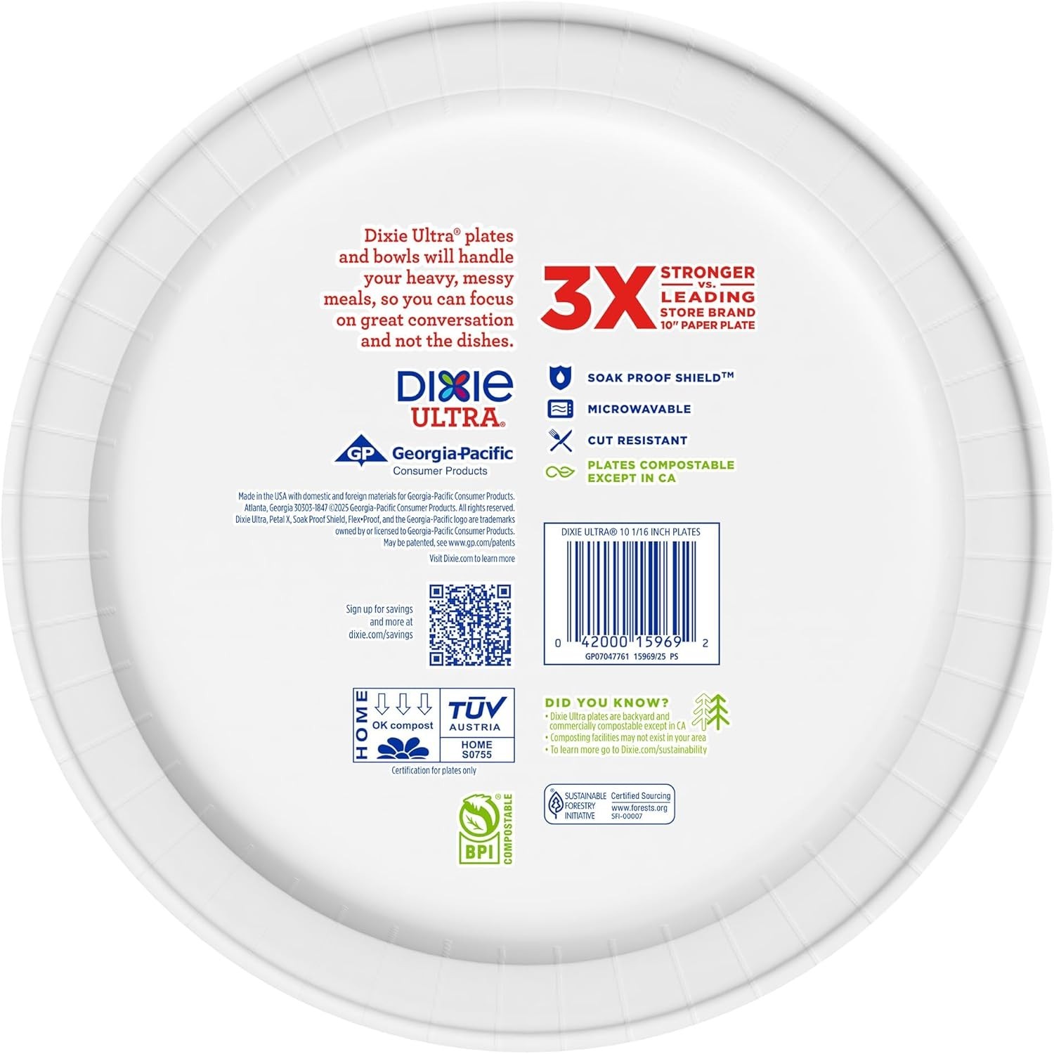Dixie Ultra, Large Paper Plates, 10 Inch, 44/100 Count, 3X Stronger*, Heavy Duty