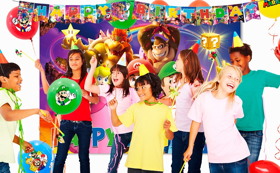 Super Mario Party Decoration Game Birthday Supplies Set Balloon Plates Backdrop