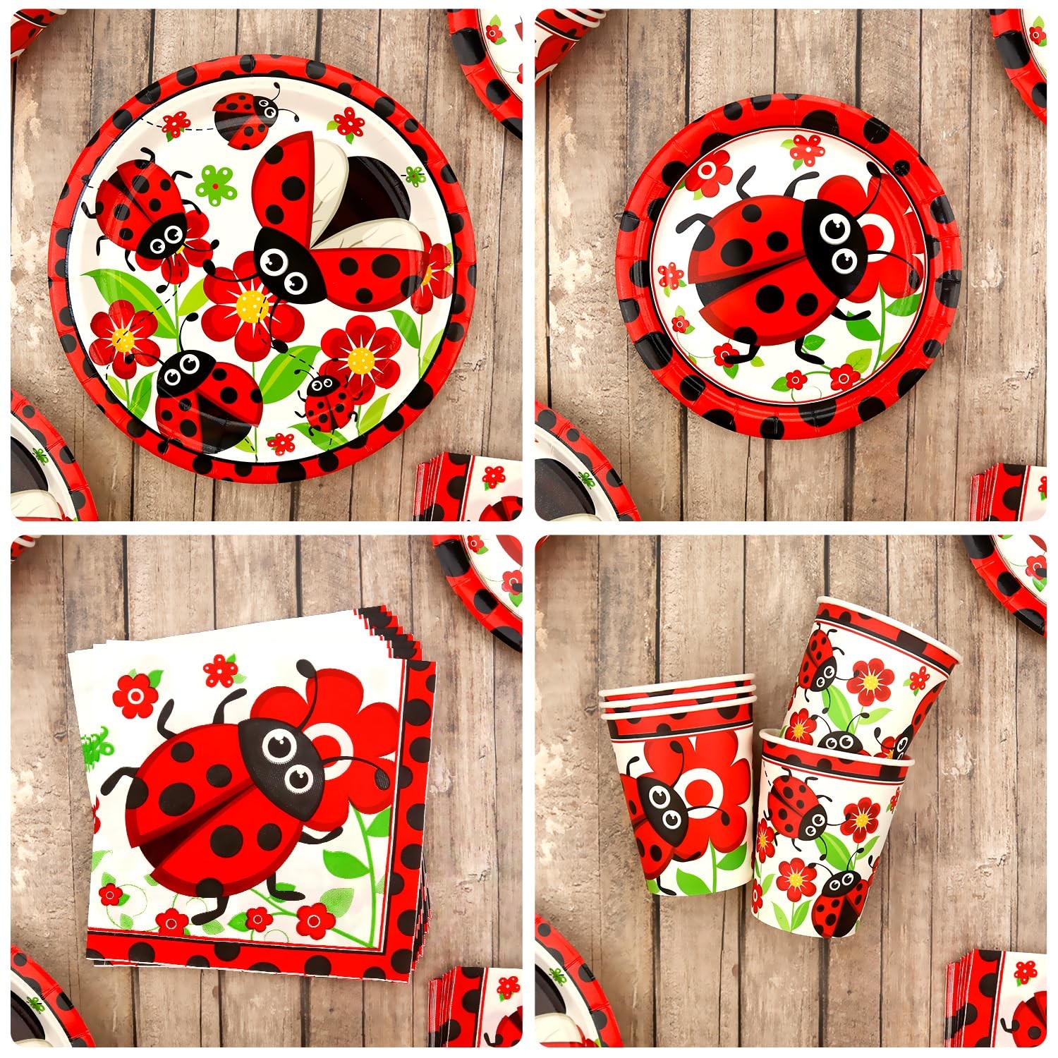 Ladybug Birthday Decorations – Serves 20, Plates Cups Napkins Tablecloth