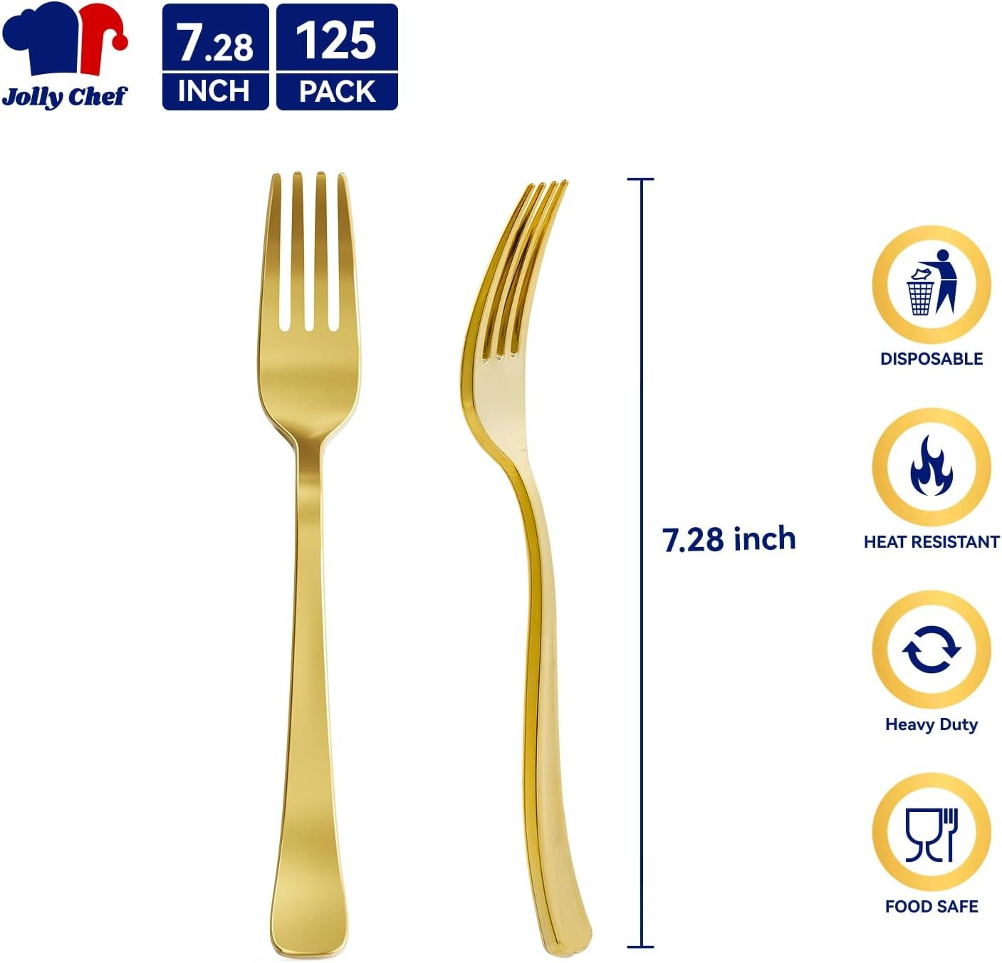 125 Count Gold Plastic Forks Heavy Duty, 7.28 Inch Gold Forks Disposable Heat