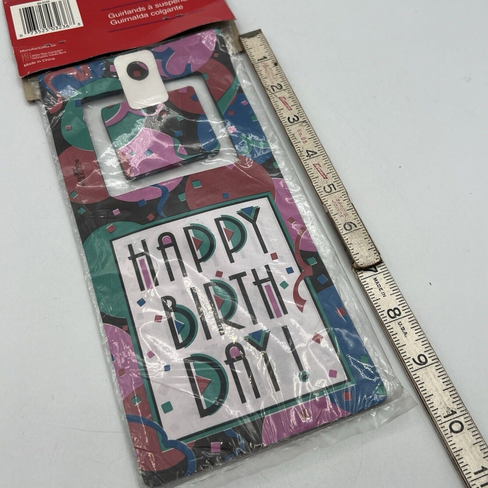 Vintage 1990s Art Deco Happy Birthday Hanging Banner Pink Teal Pop Art NEW