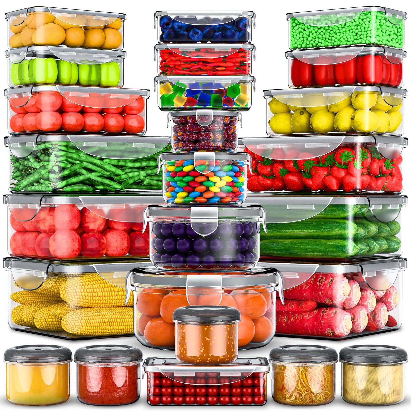 RockBerry 50 Pcs Large Food Storage Containers with Lids Airtight-85 OZ to small