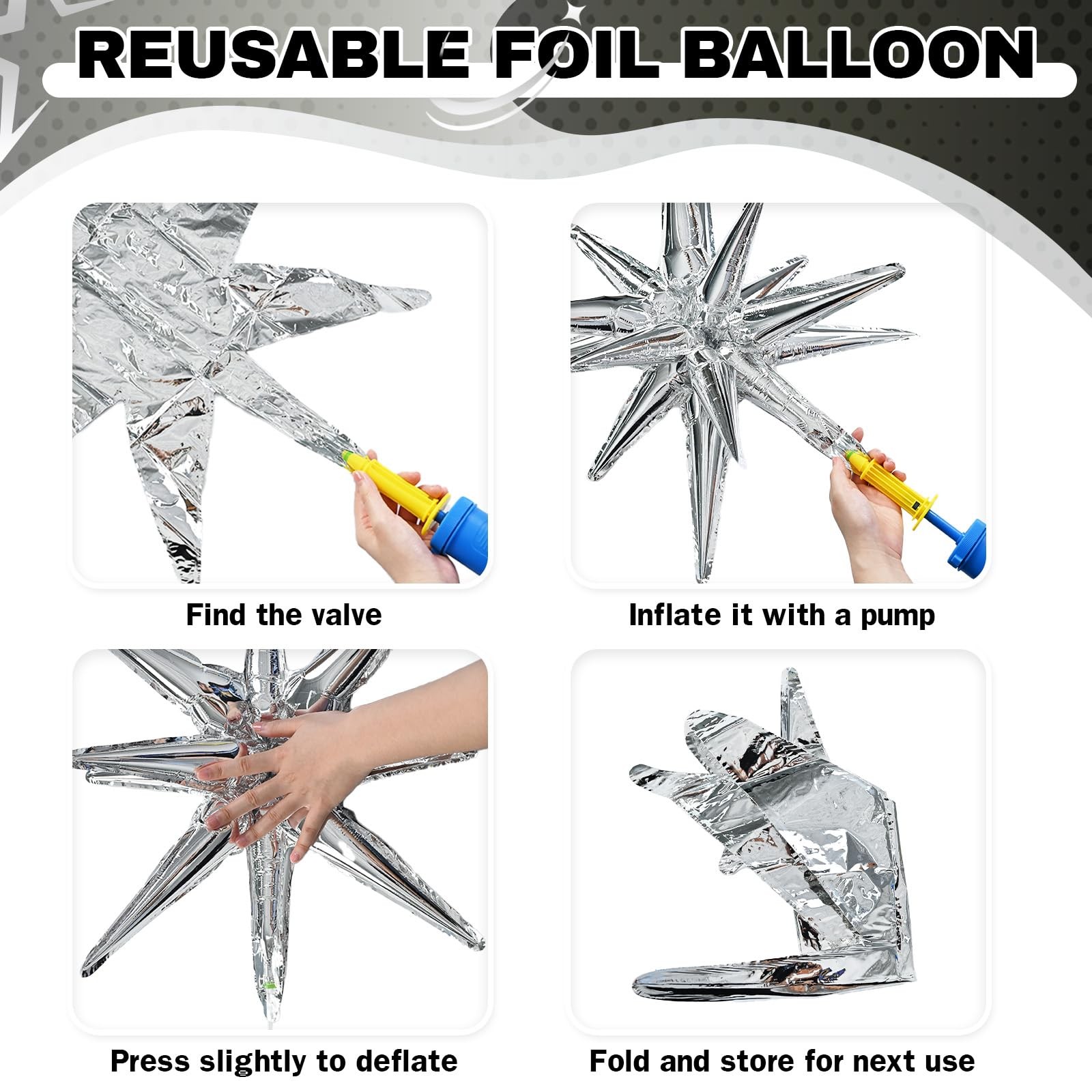 6PCS Star Balloons, 22Inch Huge Red Blue White Star Balloons Spike Cone Ballo…