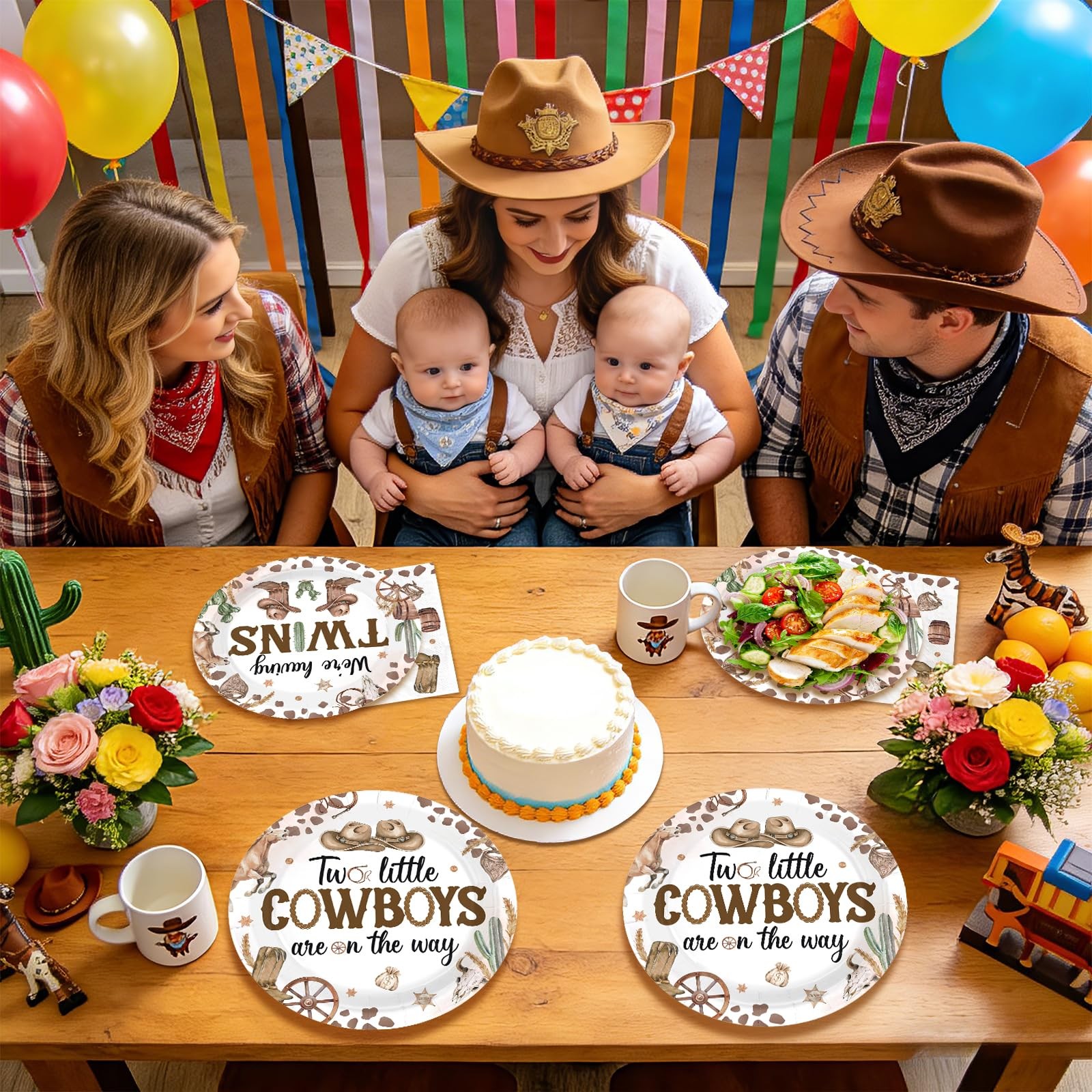 96Pcs Cowboys Twins Baby Shower Party Decorations Two Little Cowboys are On T…