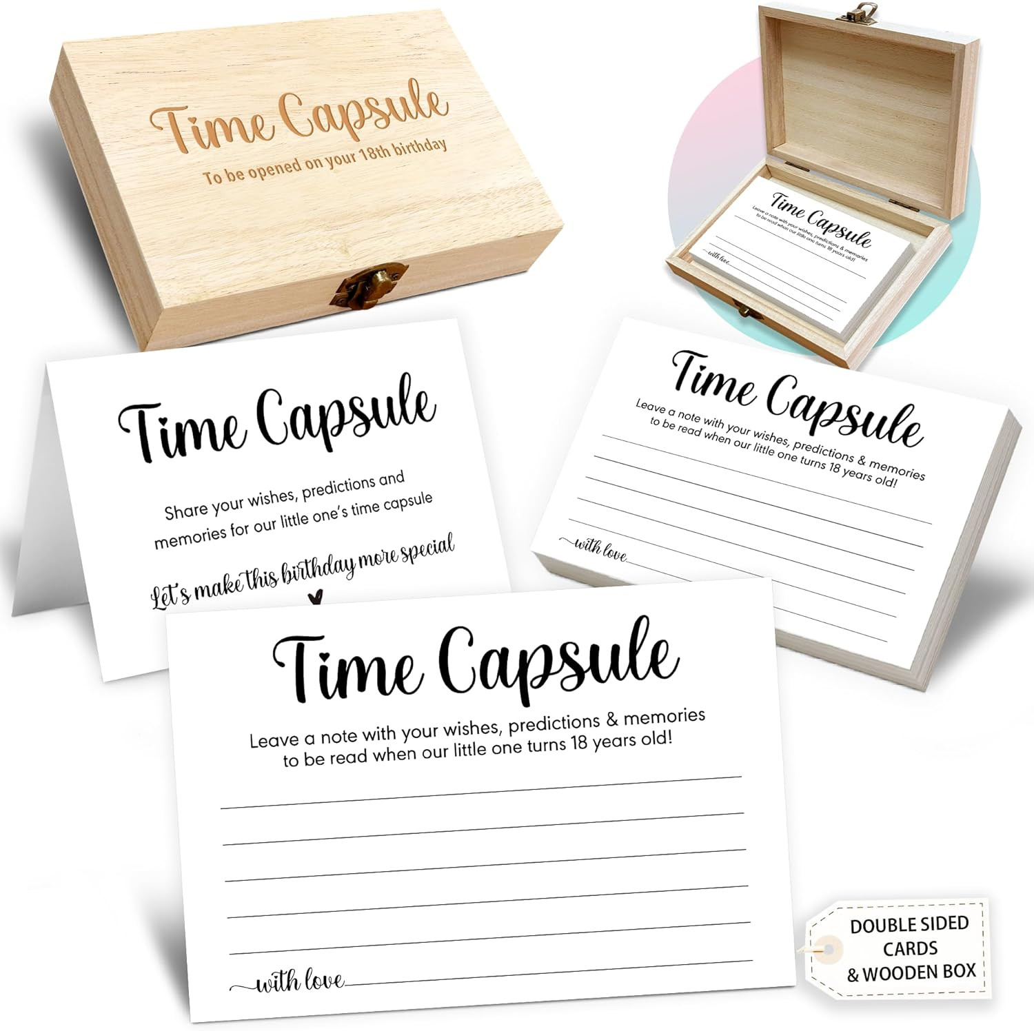 Minimalist Baby Time Capsule Box for 1st Birthday with 50 Wish Cards