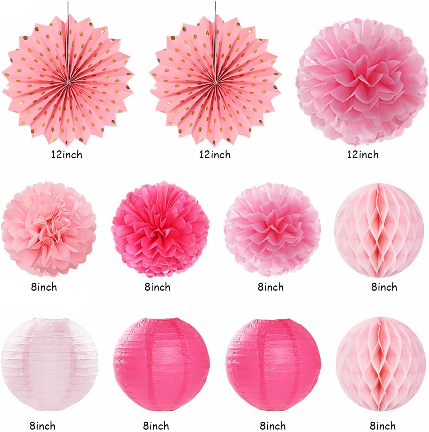 Light Hot Pink Birthday Party-Decorations – 21Pcs Girl Happy Banner,Paper Lanter