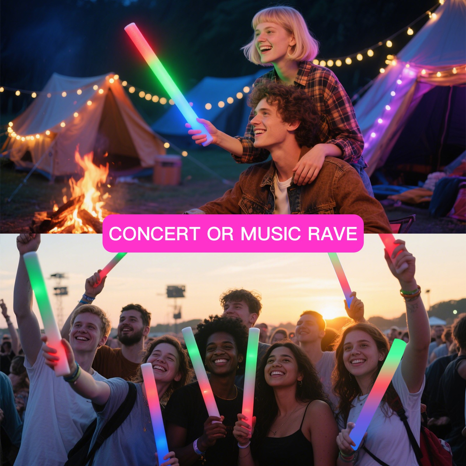 100-800Pcs LED Glow Sticks Bulk RGB Foam Light Up Concert Events Party Supplies