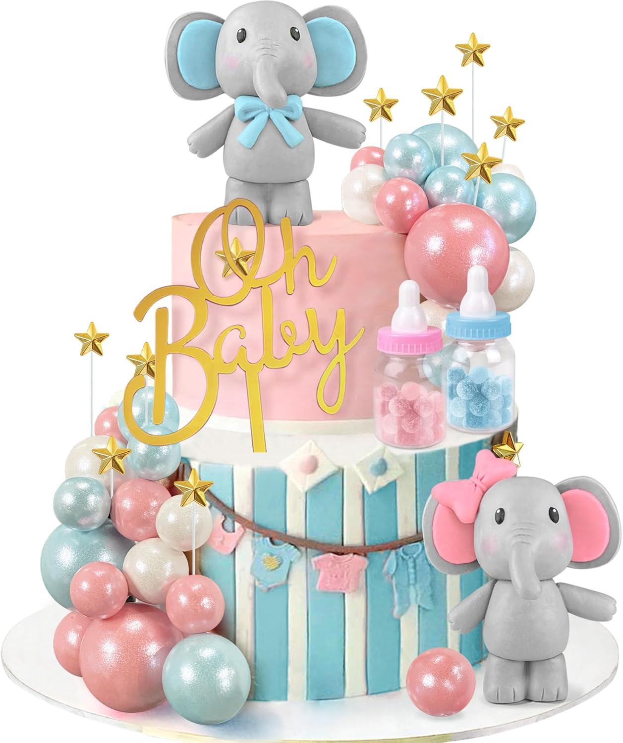 49 PCS Elephant Cake Decoration Oh Baby Cake Topper Pearl Balls Cake Picks Mini